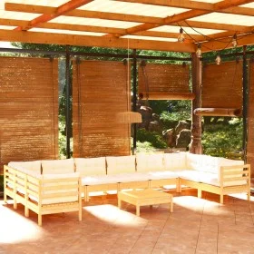 Muebles de jardín 11 piezas cojines madera de pino color crema de , Conjuntos de jardín - Ref: Foro24-3097337, Precio: 807,31...