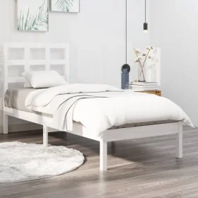 White solid wood single bed frame 90x190 cm by , Beds and slatted bases - Ref: Foro24-3105436, Price: 85,10 €, Discount: %