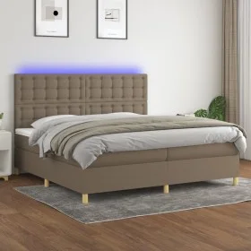 Cama box spring colchón y luces LED tela gris taupe 200x200 cm de , Camas y somieres - Ref: Foro24-3135785, Precio: 754,56 €,...