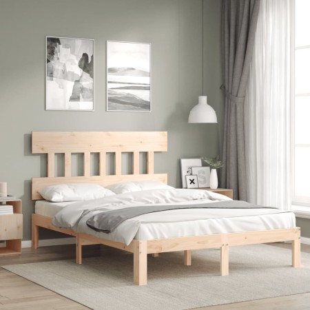 Estructura de cama con cabecero madera maciza 140x200 cm de , Camas y somieres - Ref: Foro24-3193596, Precio: 122,11 €, Descu...