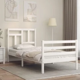 White solid wood bed frame with headboard by , Beds and slatted bases - Ref: Foro24-3194927, Price: 98,01 €, Discount: %