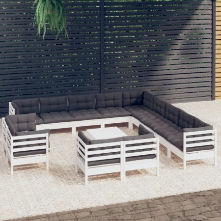 Muebles de jardín 14 pzas con cojines blanco madera maciza pino de , Conjuntos de jardín - Ref: Foro24-3096966, Precio: 1,00 ...
