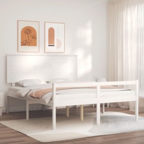 Cama matrimonio personas mayores cabecero madera maciza blanco de , Camas y somieres - Ref: Foro24-3195487, Precio: 197,30 €,...