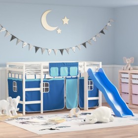 Cama alta para niños con cortinas madera pino azul 80x200 cm de , Camas y somieres - Ref: Foro24-3207013, Precio: 276,09 €, D...