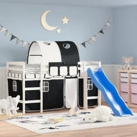 Children's loft bed with black white pine wood tunnel 80x200 cm by , Beds and slatted bases - Ref: Foro24-3207039, Price: 289...