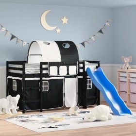 Cama alta niños con túnel madera pino blanco negro 90x200 cm de , Camas y somieres - Ref: Foro24-3207051, Precio: 301,86 €, D...