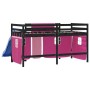 Cama alta para niños con cortinas madera pino rosa 90x200 cm de , Camas y somieres - Ref: Foro24-3207026, Precio: 280,62 €, D...