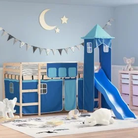 Cama alta para niños con torre madera pino azul 80x200 cm de , Camas y somieres - Ref: Foro24-3207064, Precio: 292,01 €, Desc...