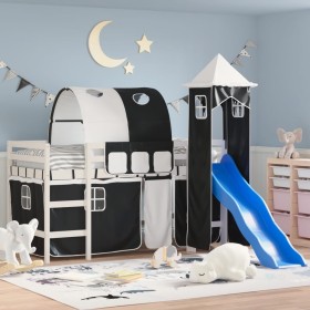 Cama alta niños con torre madera pino blanco negro 80x200 cm de , Camas y somieres - Ref: Foro24-3207093, Precio: 305,78 €, D...