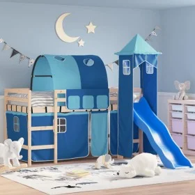 High bed for children with blue pine wood tower 80x200 cm by , Beds and slatted bases - Ref: Foro24-3207091, Price: 308,30 €,...