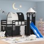 Cama alta niños con torre madera pino blanco negro 90x190 cm de , Camas y somieres - Ref: Foro24-3207114, Precio: 306,30 €, D...