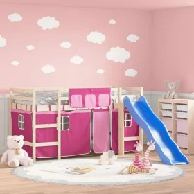 High bed for children with pink pine wood curtains 80x200 cm by , Beds and slatted bases - Ref: Foro24-3207011, Price: 274,44...