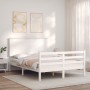 Estructura cama de matrimonio con cabecero madera maciza blanco de , Camas y somieres - Ref: Foro24-3195197, Precio: 158,01 €...