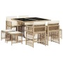 Set comedor de jardín 9 pzas con cojines ratán sintético beige en Conjuntos de jardín | Comprar online en Foru.es