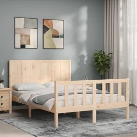 Estructura de cama con cabecero madera maciza 140x190 cm de , Camas y somieres - Ref: Foro24-3192601, Precio: 153,00 €, Descu...