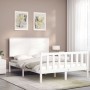 Estructura cama de matrimonio con cabecero madera maciza blanco de , Camas y somieres - Ref: Foro24-3193377, Precio: 157,93 €...