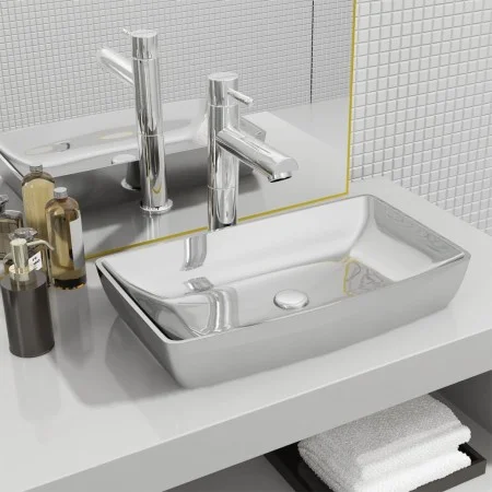 Lavabo 71x38x13,5 cm cerámica plateado de vidaXL, Lavabos - Ref: Foro24-143479, Precio: 97,30 €, Descuento: %