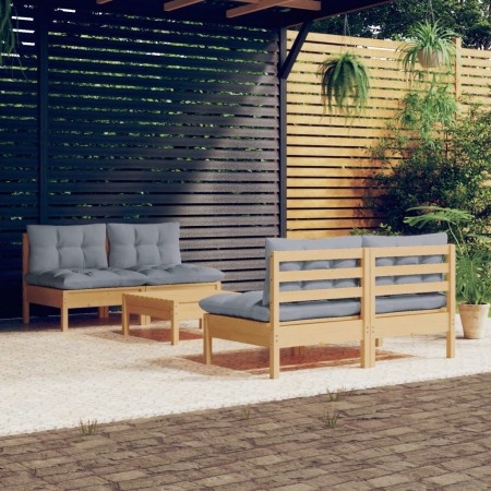 Juego de muebles de jardín 5 pzas y cojines madera pino gris de , Conjuntos de jardín - Ref: Foro24-3096003, Precio: 353,42 €...