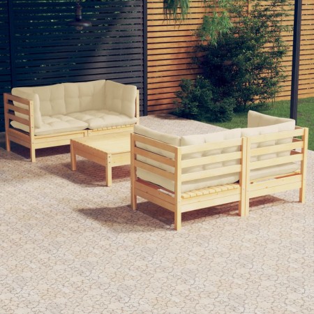 Muebles de jardín 5 piezas cojines madera de pino color crema de , Conjuntos de jardín - Ref: Foro24-3096022, Precio: 405,47 ...