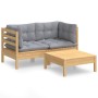Juego de muebles de jardín 3 pzas y cojines madera de pino de , Conjuntos de jardín - Ref: Foro24-3096015, Precio: 239,00 €, ...
