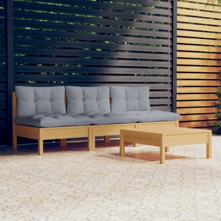 Juego de muebles de jardín 4 pzas y cojines madera pino gris de , Conjuntos de jardín - Ref: Foro24-3096081, Precio: 309,60 €...