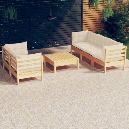 Muebles de jardín 6 piezas cojines madera de pino crema de , Conjuntos de jardín - Ref: Foro24-3096112, Precio: 502,55 €, Des...
