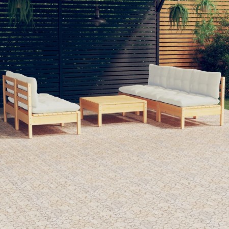 Muebles de jardín 6 piezas cojines madera de pino crema de , Conjuntos de jardín - Ref: Foro24-3096088, Precio: 470,21 €, Des...