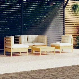 MMuebles de jardín 5 pzas y cojines madera maciza de pino crema de , Conjuntos de jardín - Ref: Foro24-3096178, Precio: 361,2...