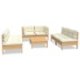 Muebles de jardín 7 pzas y cojines madera maciza de pino crema de , Conjuntos de jardín - Ref: Foro24-3096214, Precio: 536,33...