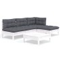 Muebles de jardín 5 pzas con cojines blanco madera de pino de , Conjuntos de jardín - Ref: Foro24-3096305, Precio: 415,14 €, ...