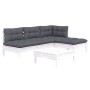 Muebles de jardín 5 pzas con cojines blanco madera de pino de , Conjuntos de jardín - Ref: Foro24-3096305, Precio: 415,14 €, ...