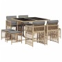 Set comedor de jardín 9 pzas con cojines ratán sintético beige en Conjuntos de jardín | Comprar online en Foru.es