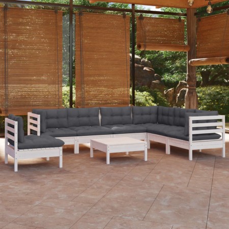 Muebles de jardín 8 pzas con cojines blanco madera maciza pino de , Conjuntos de jardín - Ref: Foro24-3096726, Precio: 677,64...