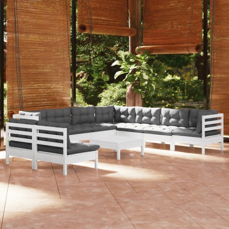 Muebles de jardín 10 pzas con cojines blanco madera maciza pino de , Conjuntos de jardín - Ref: Foro24-3096834, Precio: 866,3...