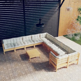 Muebles de jardín 11 piezas y cojines madera de pino crema de , Conjuntos de jardín - Ref: Foro24-3097013, Precio: 885,73 €, ...
