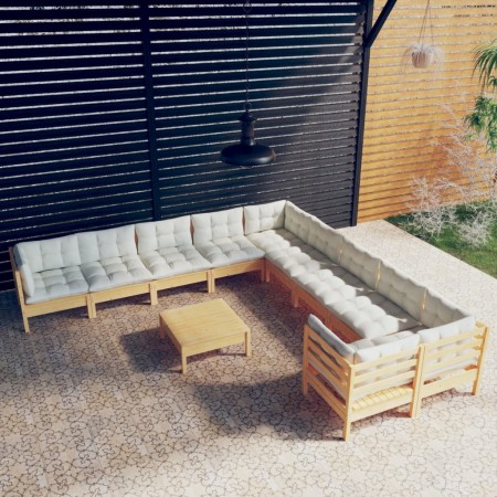 Muebles de jardín 11 piezas y cojines madera de pino crema de , Conjuntos de jardín - Ref: Foro24-3097013, Precio: 885,73 €, ...