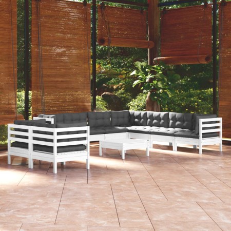 Muebles de jardín 10 pzas con cojines blanco madera maciza pino de , Conjuntos de jardín - Ref: Foro24-3096906, Precio: 907,6...
