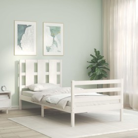 Estructura de cama con cabecero madera maciza blanco de , Camas y somieres - Ref: Foro24-3194082, Precio: 111,32 €, Descuento: %