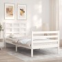 Estructura de cama con cabecero madera maciza blanco de , Camas y somieres - Ref: Foro24-3193952, Precio: 101,30 €, Descuento: %