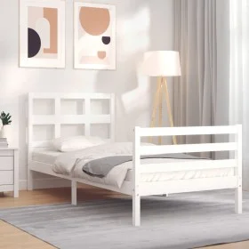 Estructura de cama con cabecero madera maciza blanco de , Camas y somieres - Ref: Foro24-3194797, Precio: 99,64 €, Descuento: %