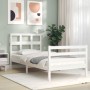 Estructura de cama con cabecero madera maciza blanco de , Camas y somieres - Ref: Foro24-3194797, Precio: 102,96 €, Descuento: %