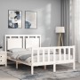 Estructura cama de matrimonio con cabecero madera maciza blanco de , Camas y somieres - Ref: Foro24-3192142, Precio: 176,62 €...