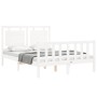 Estructura cama de matrimonio con cabecero madera maciza blanco de , Camas y somieres - Ref: Foro24-3192142, Precio: 176,62 €...