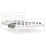 Estructura de cama matrimonio con cabecero madera maciza blanco de , Camas y somieres - Ref: Foro24-3192432, Precio: 160,39 €...