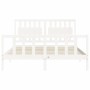 Estructura de cama matrimonio con cabecero madera maciza blanco de , Camas y somieres - Ref: Foro24-3192432, Precio: 160,39 €...