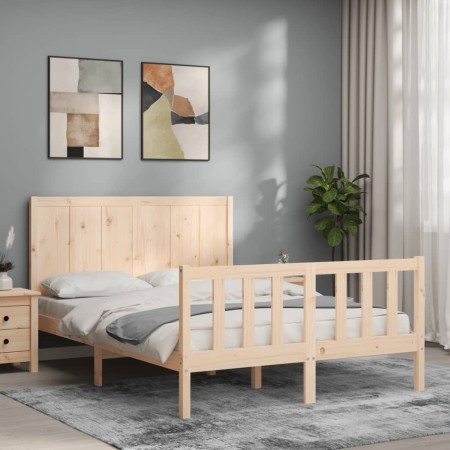 Estructura de cama de matrimonio con cabecero madera maciza de , Camas y somieres - Ref: Foro24-3192596, Precio: 160,75 €, De...