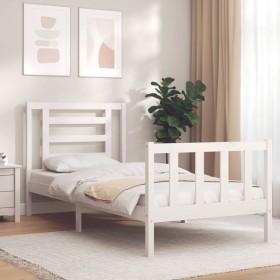 Estructura de cama con cabecero madera maciza blanco de , Camas y somieres - Ref: Foro24-3192847, Precio: 101,20 €, Descuento: %