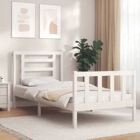 Estructura de cama con cabecero madera maciza blanco de , Camas y somieres - Ref: Foro24-3192847, Precio: 99,83 €, Descuento: %