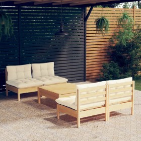 Muebles de jardín 5 piezas cojines madera de pino crema de , Conjuntos de jardín - Ref: Foro24-3096004, Precio: 374,10 €, Des...