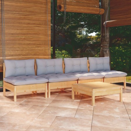 Juego de muebles de jardín 5 pzas y cojines madera pino gris de , Conjuntos de jardín - Ref: Foro24-3096129, Precio: 353,42 €...